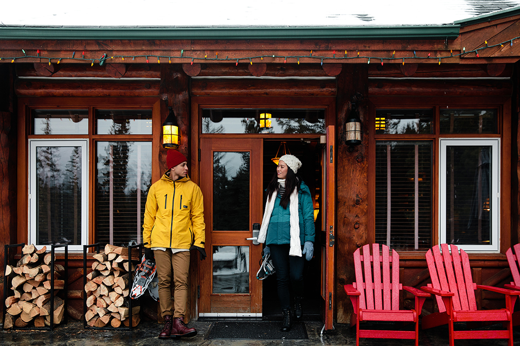 Couple Cabin Snowshoeing Winter Activity - Fairmont Jasper Park Lodge