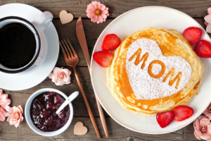 Mother's Day breakfast, pancakes and coffee