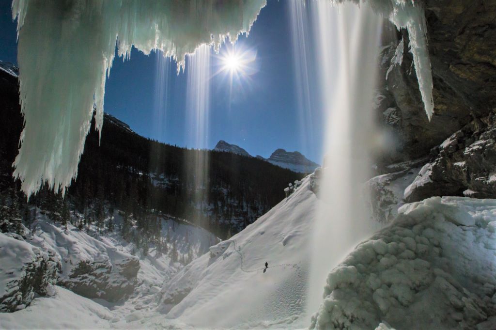 View behind Frozen Panther Falls in Spring