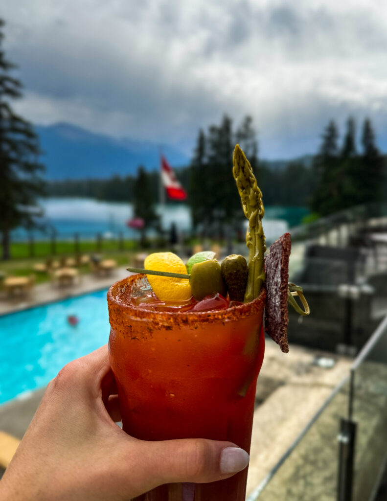 Mountain Caesar on the patio at the Emerald Lounge at Fairmont Jasper Park Lodge