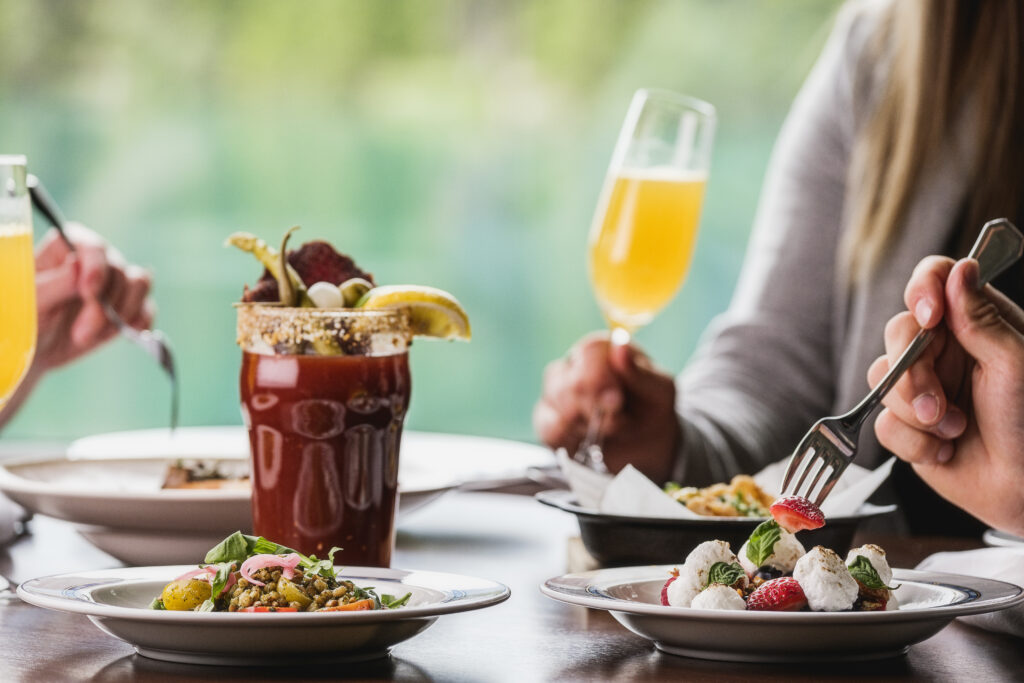 Brunch cocktails featuring a caesar and mimosas